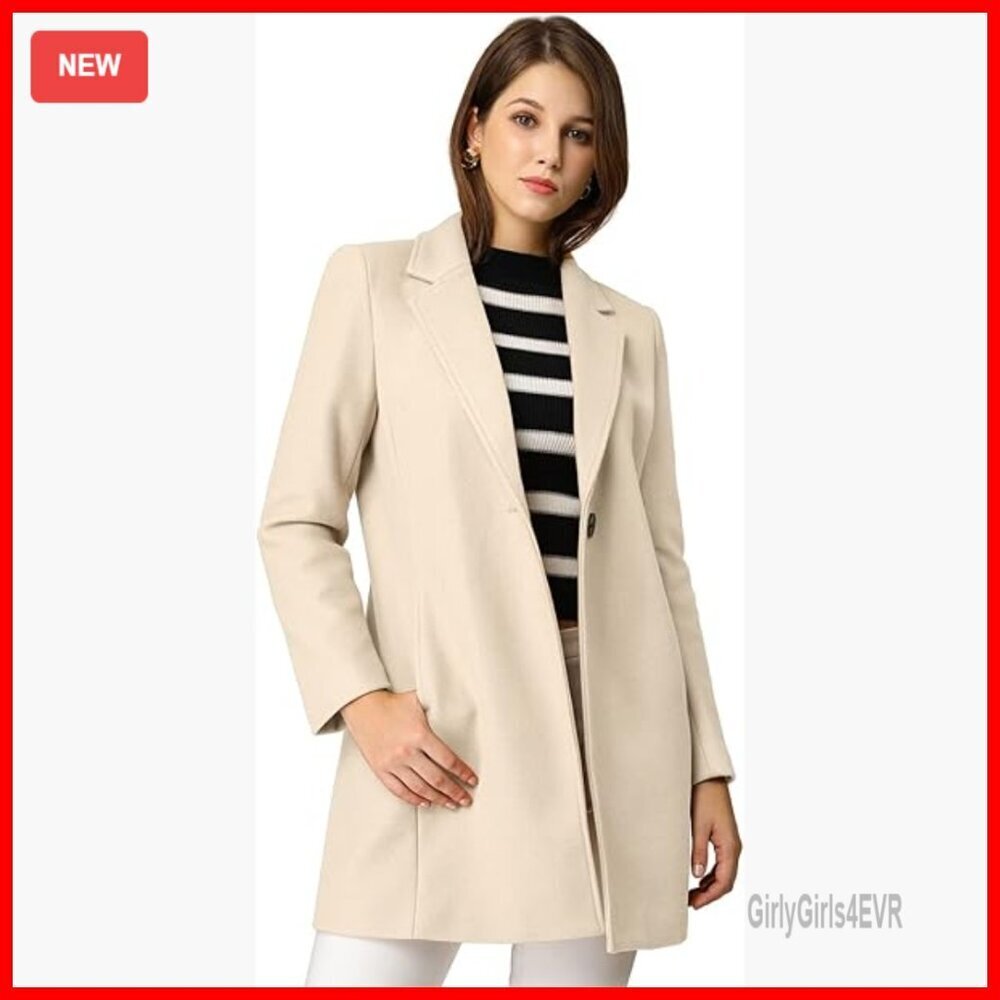 Wool Pea Coat Mid-Length Overcoat Notched Lapel Button Closure